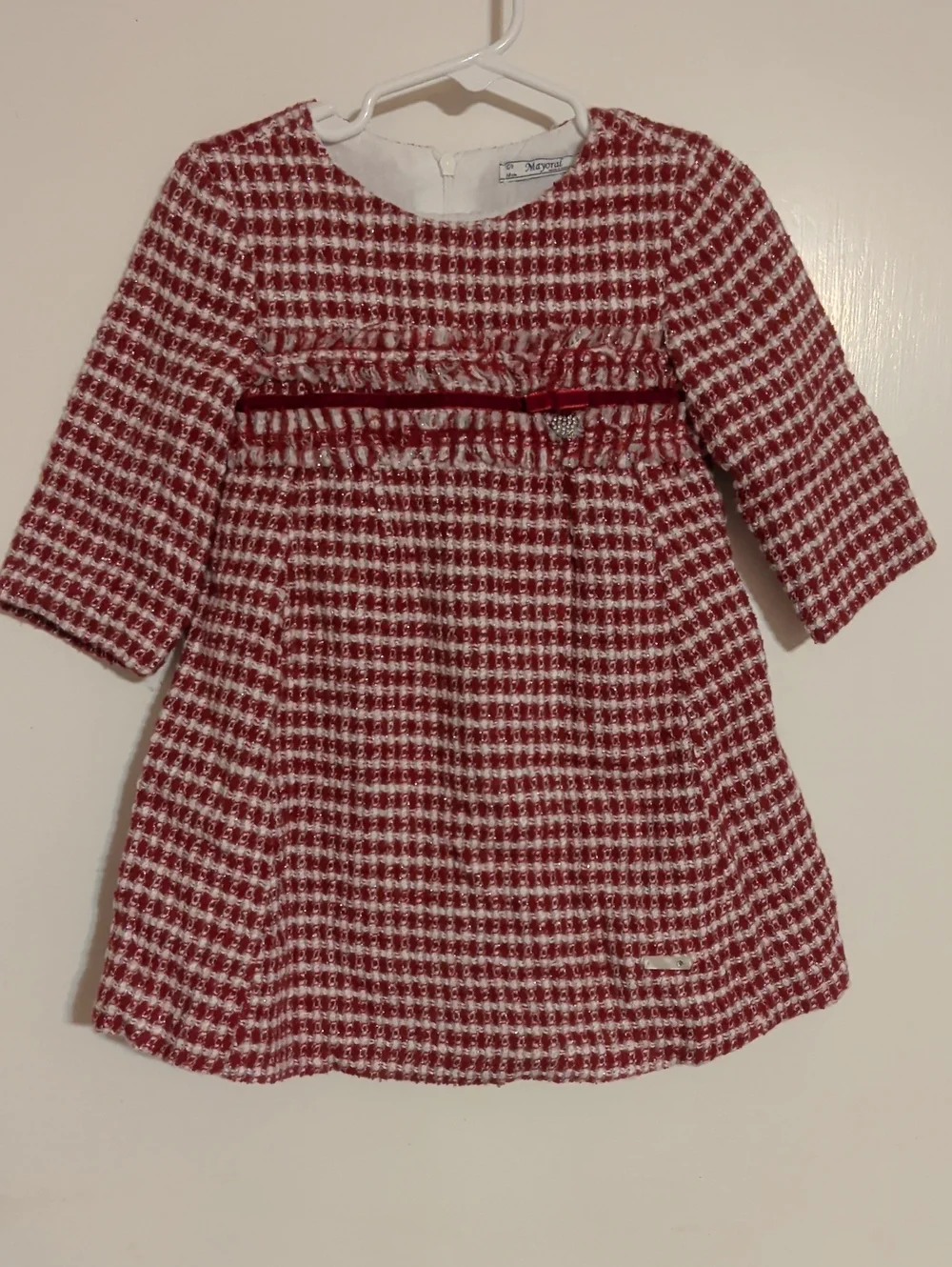 Mayoral Red and White Check Tweed Dress White Petticoat Lining